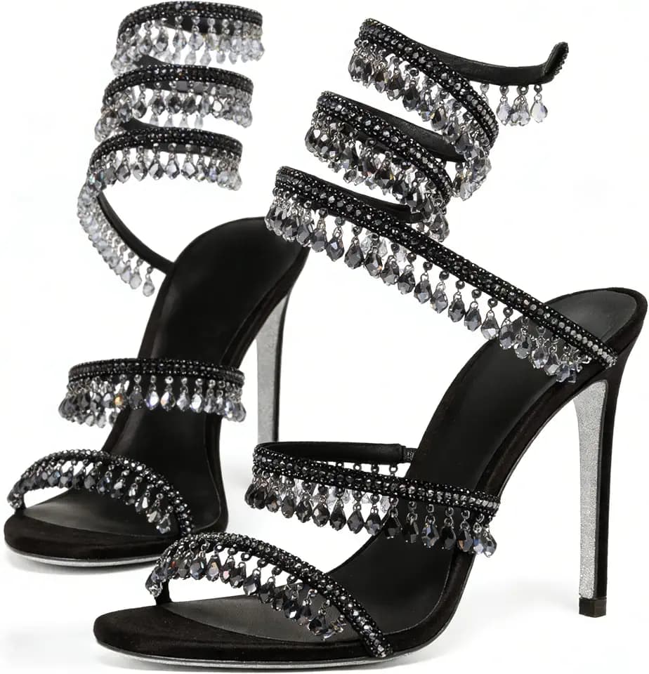 Rhinestone Wrap Around Strappy Stiletto High Heels for Women