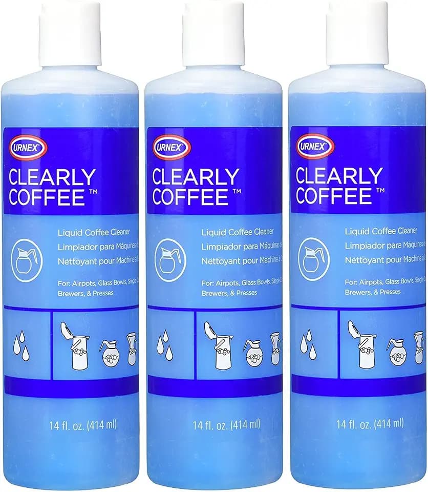 Urnex Clearly Coffee Pot Cleaner - 3 Pack - Made in the USA - French Press Liquid Cleaner for Glass Bowls Airpots Satellite Brewers and Thermal Servers Removes Coffee Oils