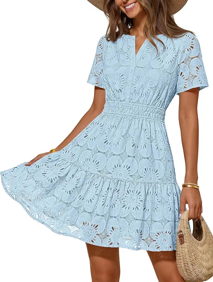 MEROKEETY Women's Summer Eyelet Lace Floral Boho Dress