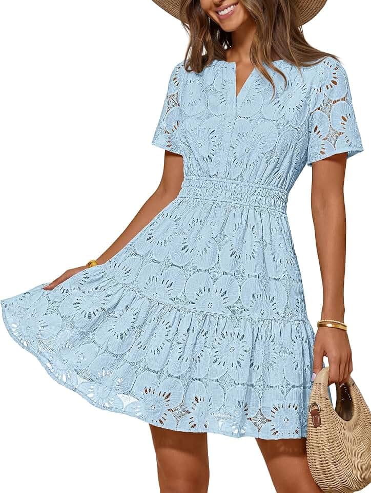 MEROKEETY Women's Summer Eyelet Lace Floral Boho Dress