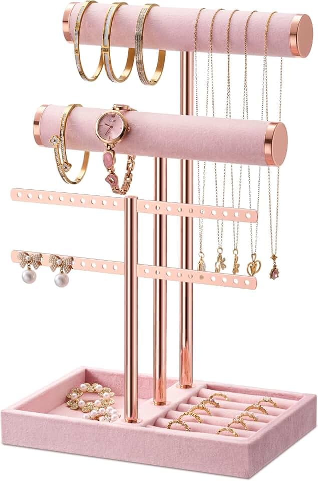 Schmuckständer Organizer, Schmuckaufbewahrung, Samt-Armbandhalter, Rosa