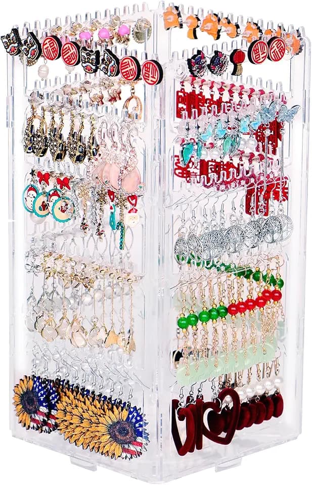 17Dec 360 Grad drehbarer Ohrringhalter, Organizer, 5 Ebenen, transparentes Acryl, Ohrringständer, 224 Löcher und 248 Rillen für Ohrringe, Halsketten, 1 Stück