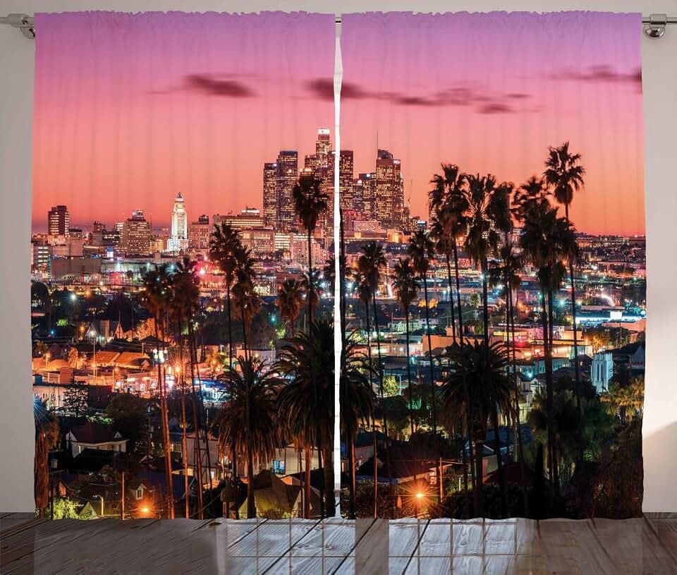 ABAKUHAUS Vereinigte Staaten Rustikaler Vorhang, Los Angeles Palms, Wohnzimmer Universalband Gardinen mit Schlaufen und Haken, 280 x 175 cm, Mehrfarbig