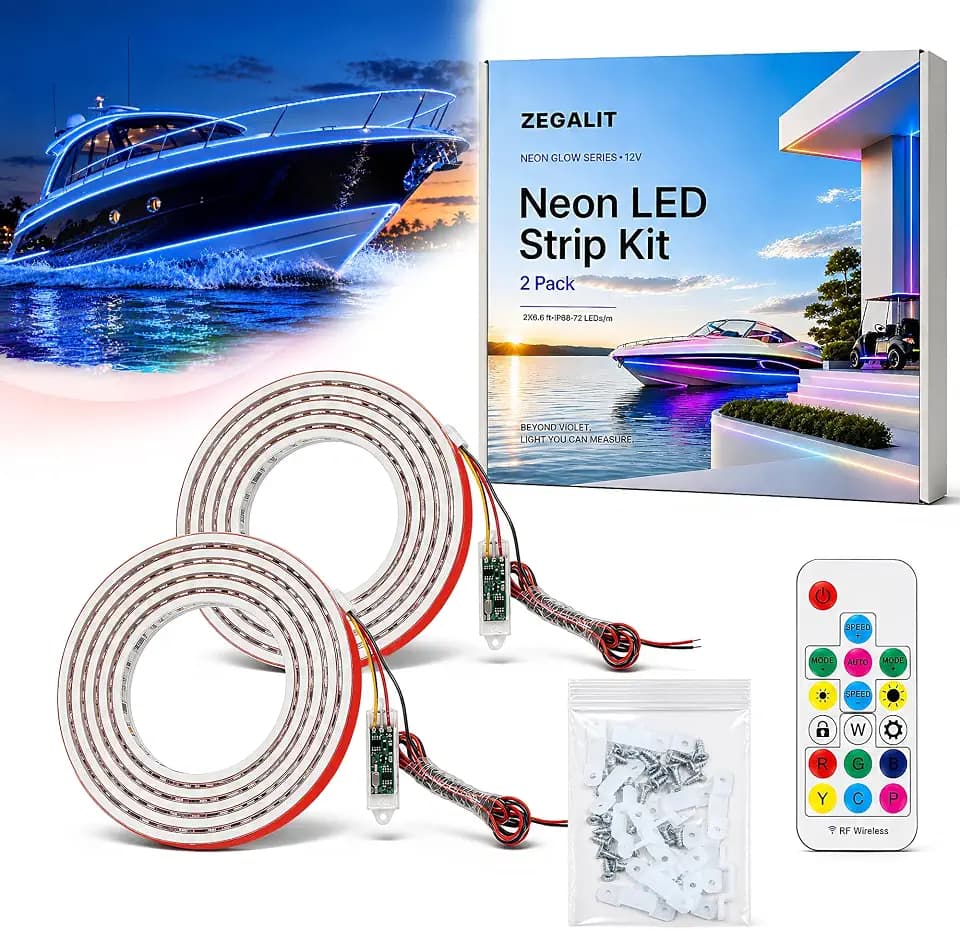 Blue LED Strip Lights for Boat Golf Cart 12V 2 x 6.56FT IC IP68