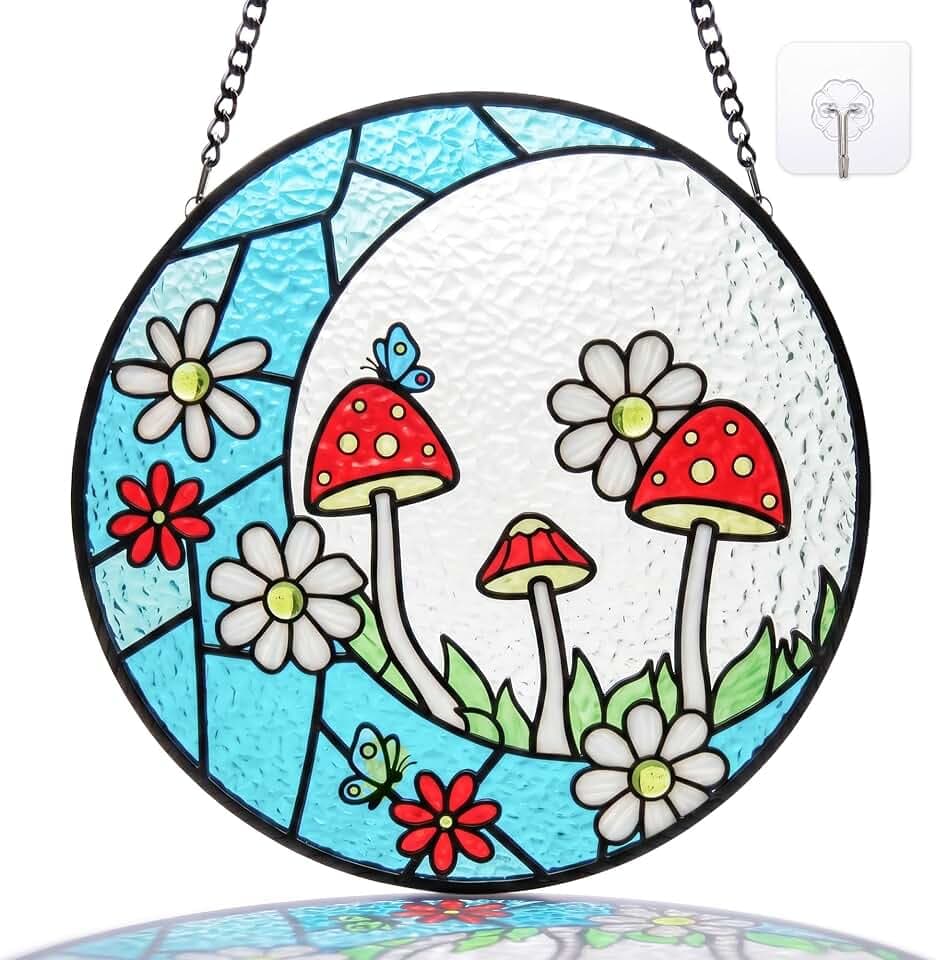 Mushroom Decor, Cottagecore Decor, Stained Glass Window Hanging, Wall Art