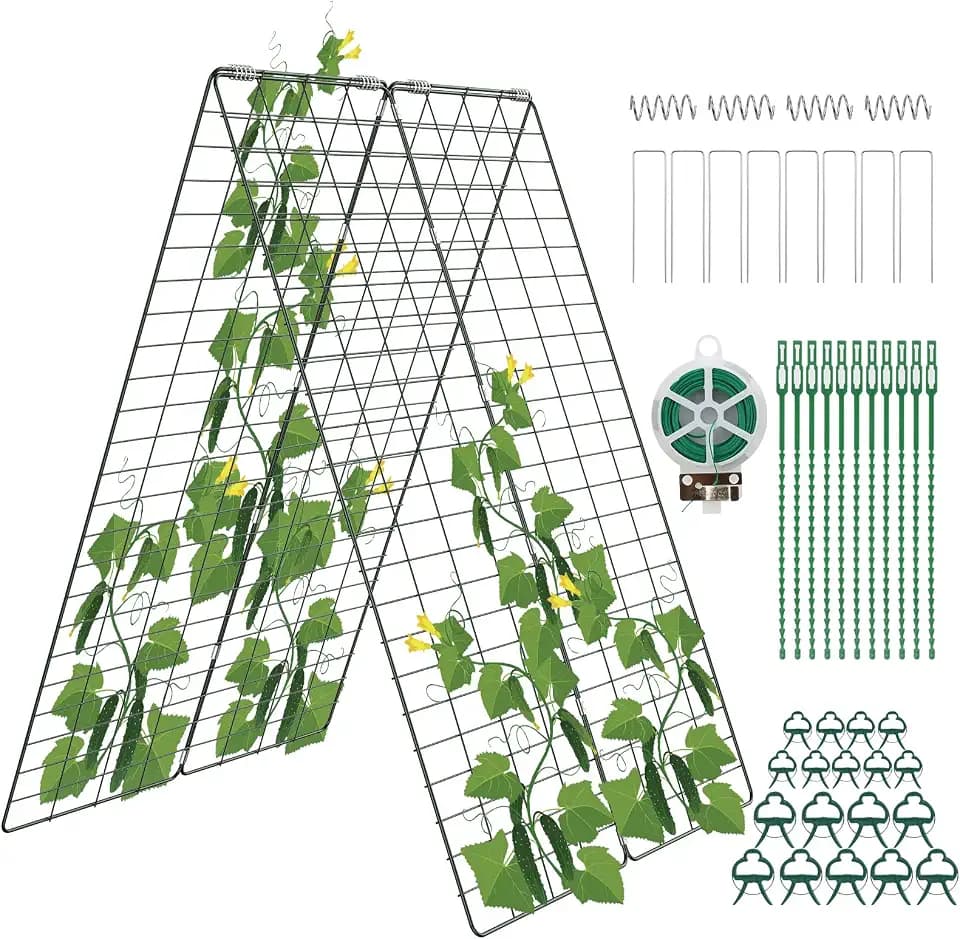 Amoskey Cucumber Trellis, Garden Trellis for Climbing Plants Outdoor, Foldable A-Frame Trellis, Cucumber Trellis for Raised Bed for Cucumbers, Peas, or Tomatoes (Green, Small Grid 48‘’H*34''W)