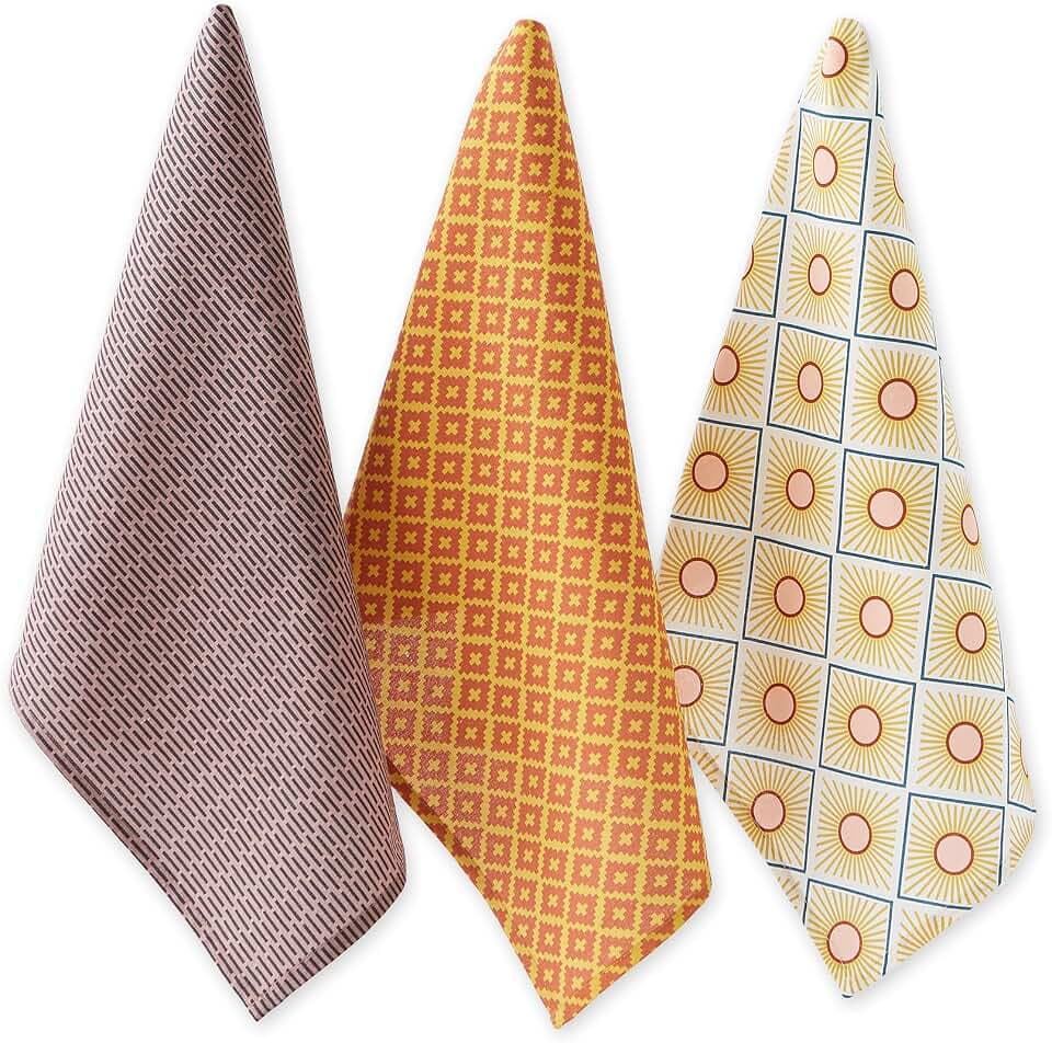 DII Bungalow Collection Absorbent Cotton Kitchen, Kitchen Towel Set, 18x28, Assorted Bungalow Print, 3 Count