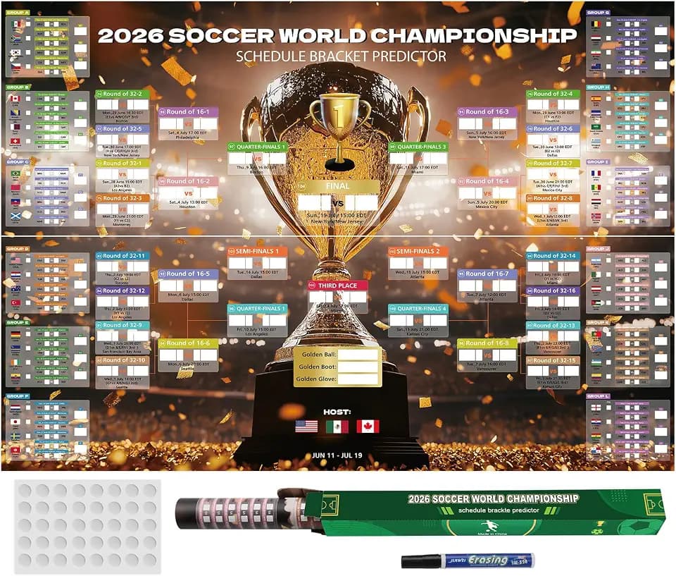 2026 World Soccer Cup Extra Large Schedule Poster, 2 in 1 45.3" x 31.5" No Crease Soccer Calendar World Cup Schedule Football Tournament for Home Bar Party Decorations
