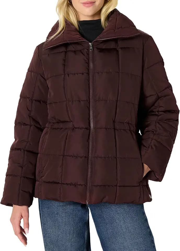 Amazon Essentials Women's Oversized-Fit Square Quilted Puffer Jacket with Adjustable Waist, Zip Front, Side Pockets