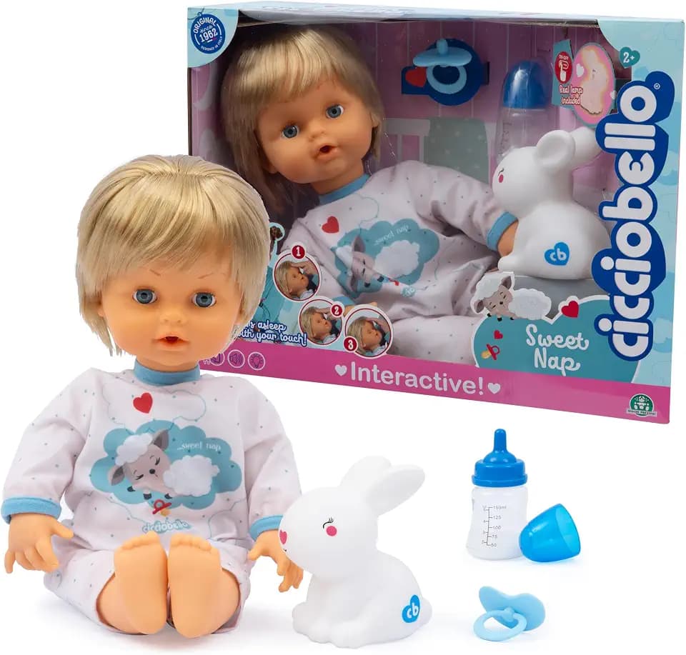 Cicciobello Sweet Nap Interaktive Puppe mit Kuscheln, 42 cm hoch, inklusive Schnuller und Lampe in Hasenform, für Kinder ab 2 Jahren