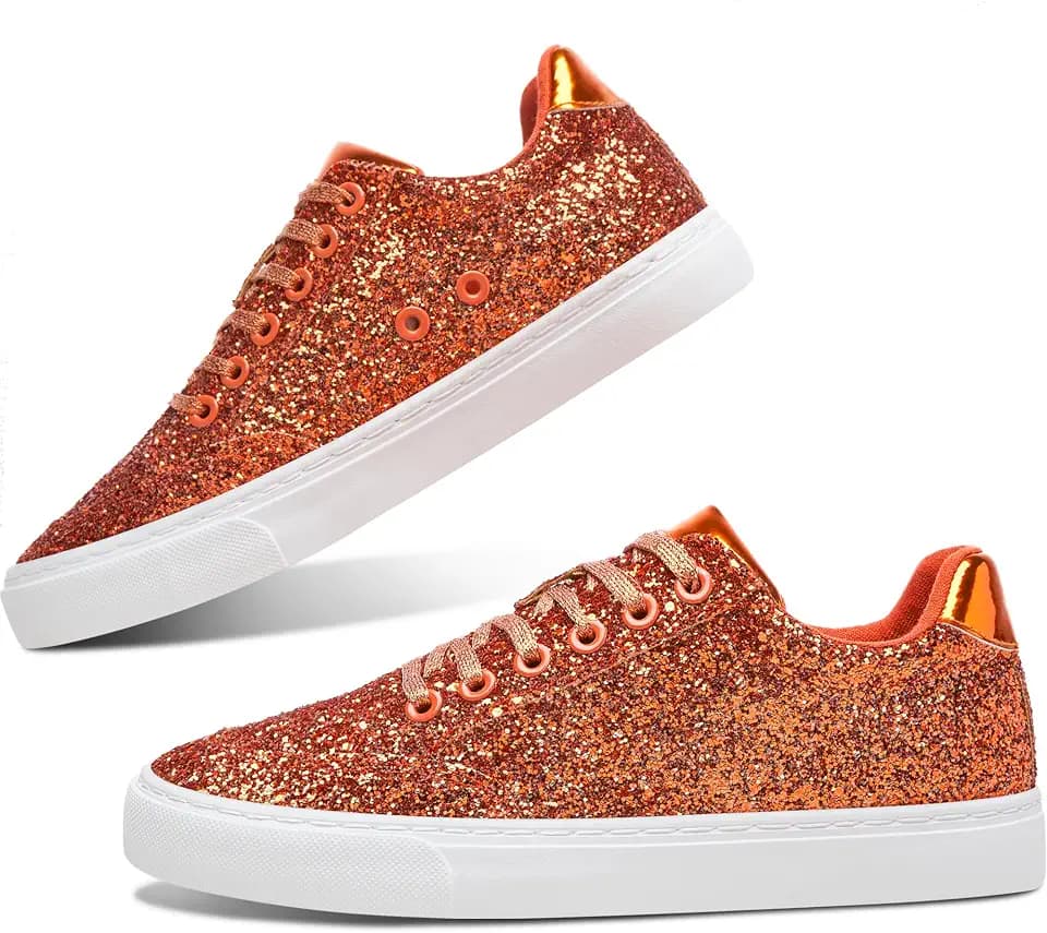 Jeekopeg Glitter Sparkly Fashion Sneakers Shoes Shiny Casual Shoes Bling Sequin Concert Low Cut Lace up Shoes