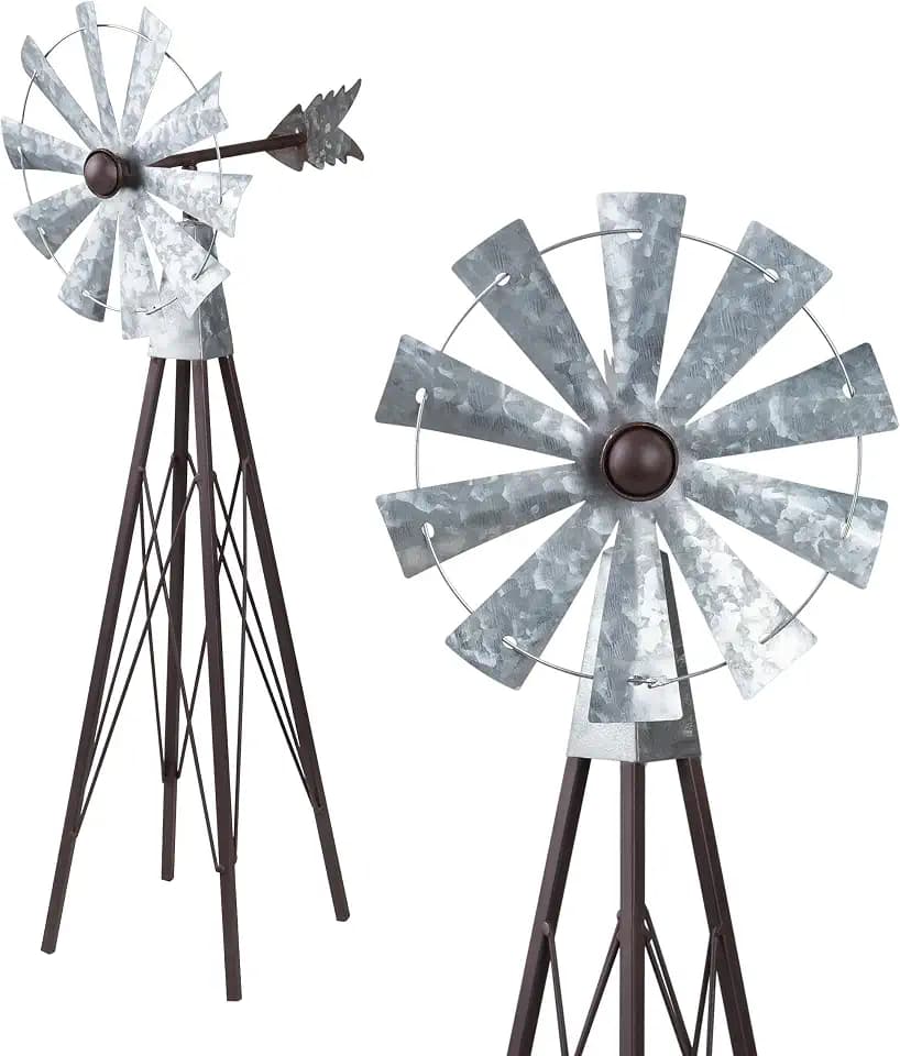 Alpine Corporation 24" Tall Outdoor Metal Wind Spinners, Kinetic Rustic Garden Decor, Bronze and Silver