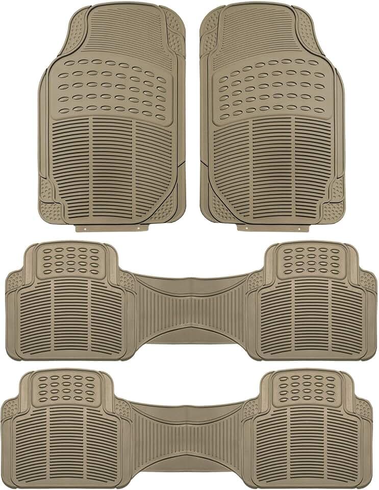 FH Group Car Floor Mats - Heavy-Duty Rubber for Cars, Universal Fit Rear Set, Trimmable, ClimaProof Floor Mats For Most Sedan, SUV, Truck, Beige