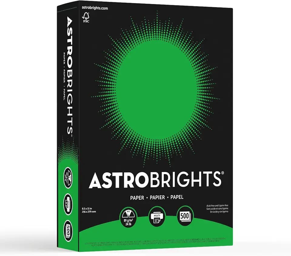 Neenah Astrobrights Color Paper, 8.5” x 11”, 24 lb/89 GSM, Gamma Green, 500 Sheets (21548)