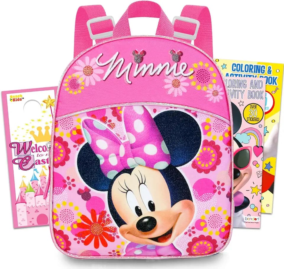 Minnie Mouse Mini Backpack for Toddlers Bundle - 11" w Adjustable Straps
