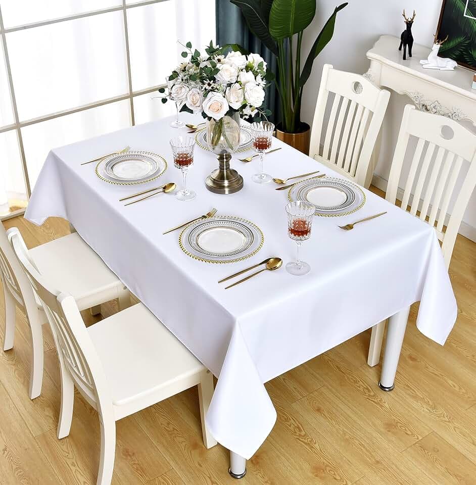 White Rectangle Tablecloth Waterproof Table Cloth, 52 x 70 inch