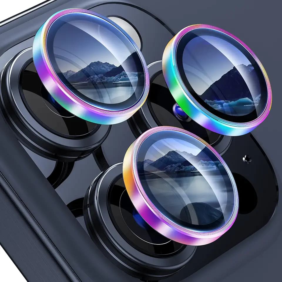 WSKEN for iPhone 15 Pro/iPhone 15 Pro Max Camera Lens Protector,[Keep Original Shooting] Shatterproof 9H Tempered Glass Camera Screen Protector Metal Ring Cover Film Accessories,Colorful