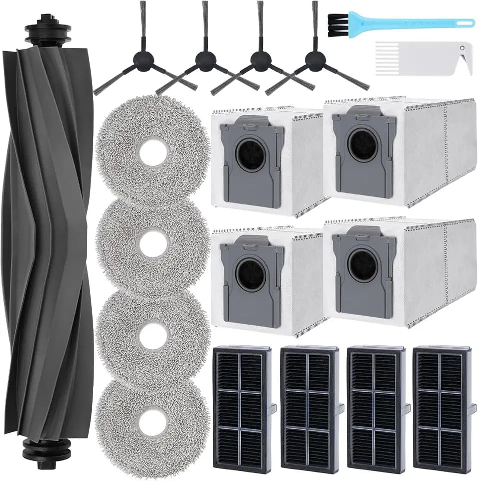 Zubehör für Dreame L40 Ultra A/L10s Ultra Gen 2/L10s Pro Ultra Heat/L40 Ultra AE, Ersatzteile für X30 Ultra/Mova E30 Ultra, 1 Hauptbürste, 4 HEPA-Filter, 4 Wischtücher, 4 Seitenbürsten, 4 Staubbeutel