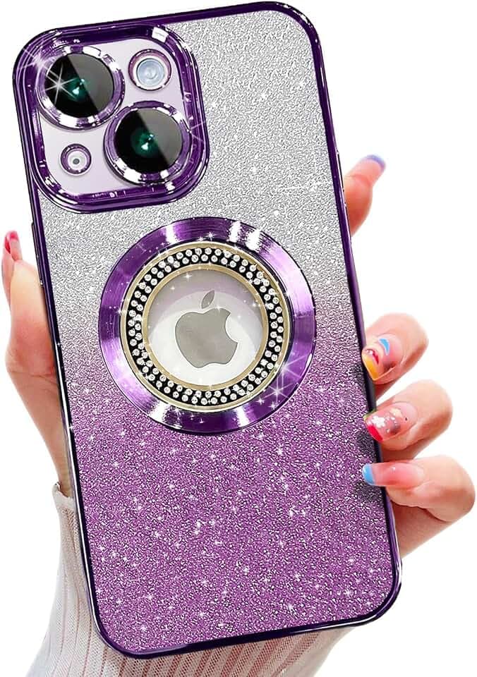 Misscase für iPhone 13 Hülle, kompatibel mit MagSafe, mit Kameraschutz, Glitzer TPU Handyhülle Kompatibel mit iPhone 13 Stoßfest Kratzfest, Niedliche Phone Case für Frauen und Mädchen Lila