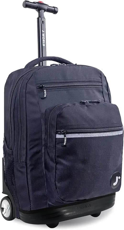 J World Sundance Laptop Rolling Backpack for Girls Boys. Roller Bookbag with Wheels, 20 Inch, Black