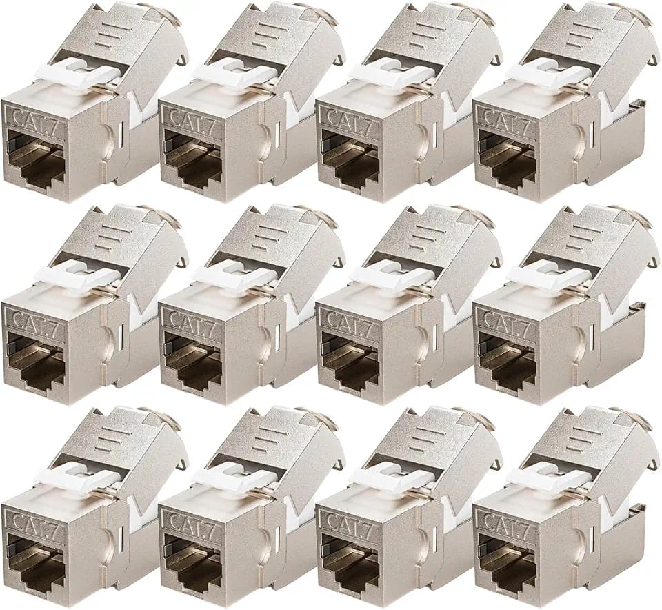 12 Pcs RJ45 Cat7 Cat6A Shielded Keystone Jack, Cat 7 10Gbps Easy Toolless Modular Jacks PoE for 23 to 24 AWG Solid or Stranded S/FTP Ethernet Cable