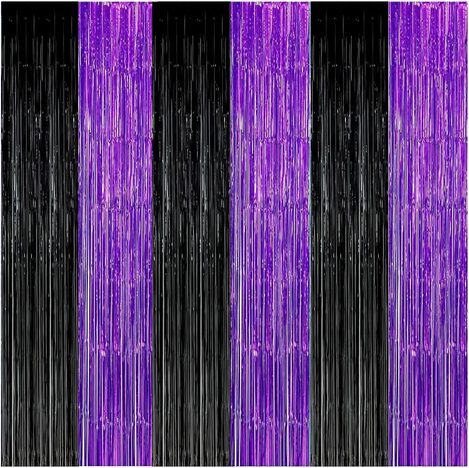 Graduation Decorations Purple Black Foil Fringe Backdrops 3 Pack