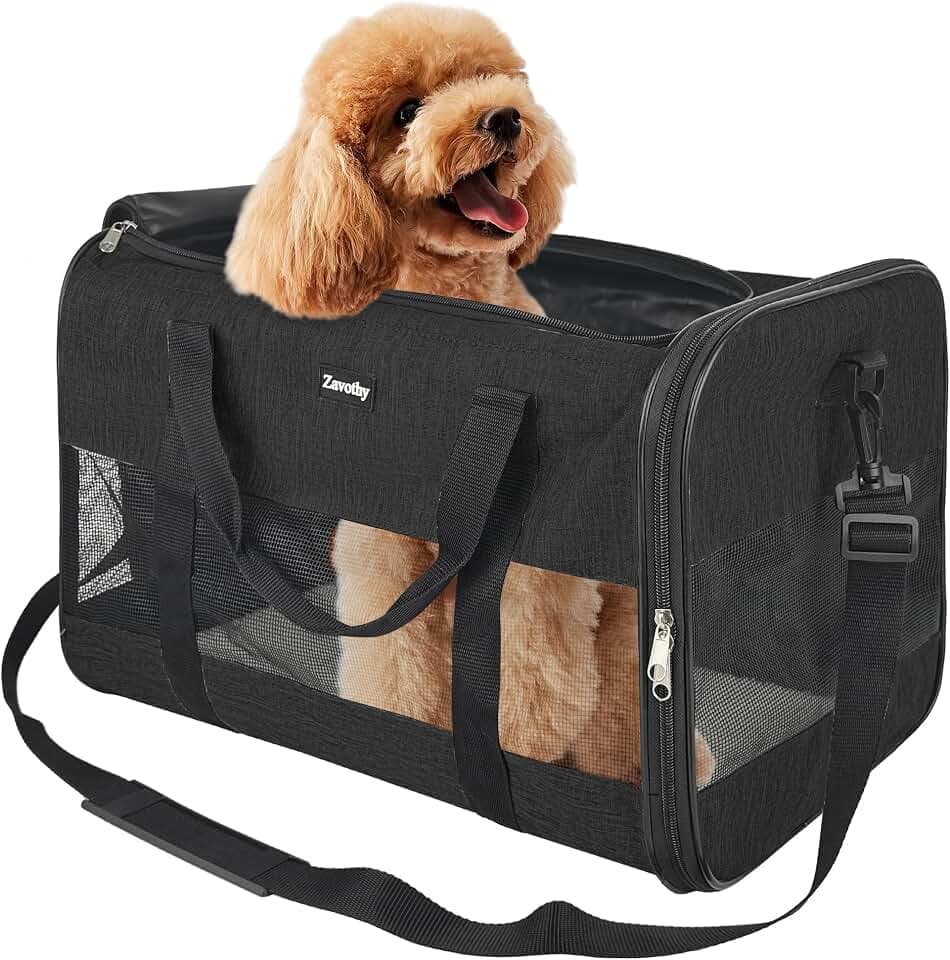 Zavothy Transporttasche für Katzen und Hunde, Transporttasche, atmungsaktiv und faltbar, Transportbox für Katzen mit verstellbarem Schultergurt, Abnehmbare Plüschmatratze (Schwarz, L)