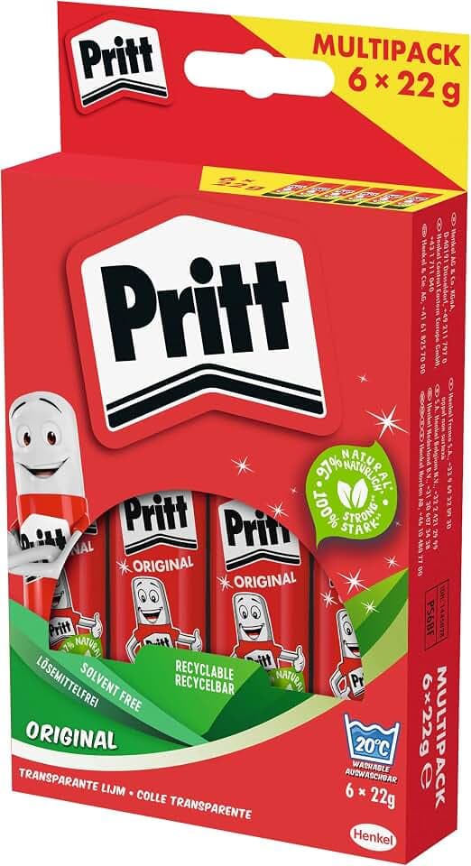 Pritt Klebestift, sicherer und kinderfreundlicher Kleber für Kunst und Bastelarbeiten, starker Klebstoff für Schule & Bürobedarf, 6x22g Pritt Stift