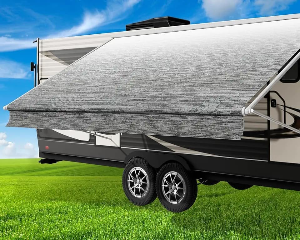 16FT RV Awning Fabric Replacement, 15'2" Fabric, 19.5oz, Gray Fade
