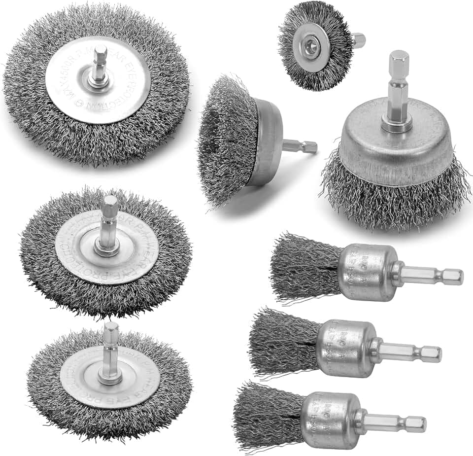 VIDICA Wire Brush for Drill Set 9Pcs,Abrasive Wire Wheel for 1/4 Inch Hex Shank, Wire Cup Brush for Drill, Coarse Crimped Carbon Steel Wire Brush Set for Removing Paint and Rust