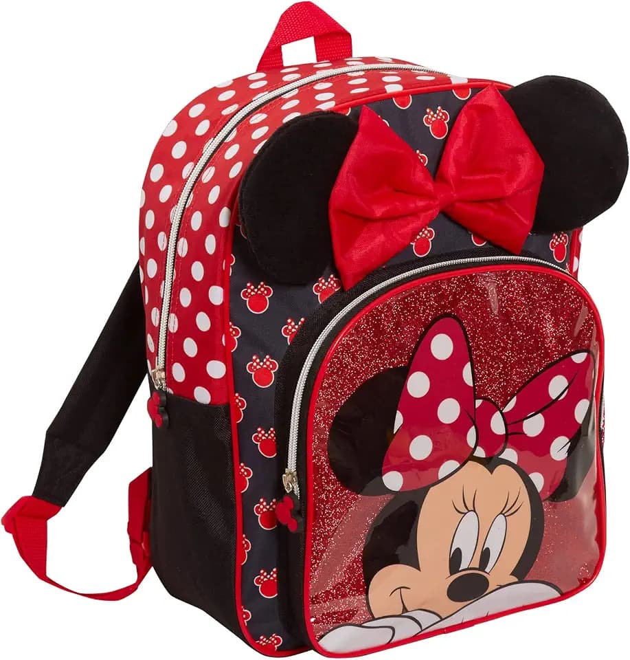 Disney Minnie Mouse Girls Backpack for Kids Luxury School Bag Nursery Rucksack Lunch Book Bag, Black/Red, One Size