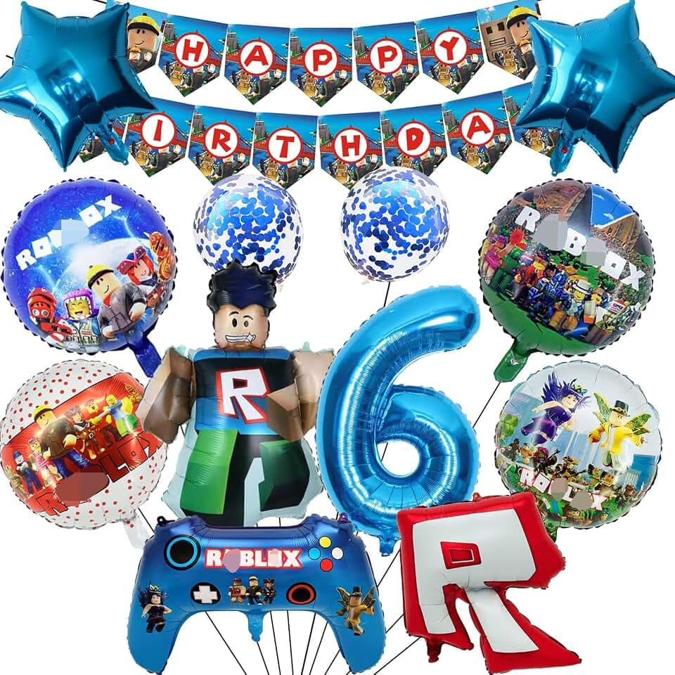 Rob Geburtstags deko set für 6 Jahre Jungen, 13 Stück Robl Luftballon Geburtstags deko, Beinhaltet Fünfzackiger Stern, Runden, Nummer, Menschen und Latexballons, Banner, Deko set für Spielefan-Partys