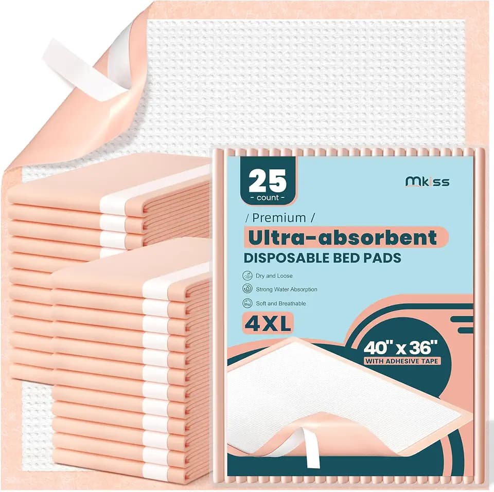 MKISS Extra Large Bed Pads with Adhesive Strips 40" x 36" 25 Count