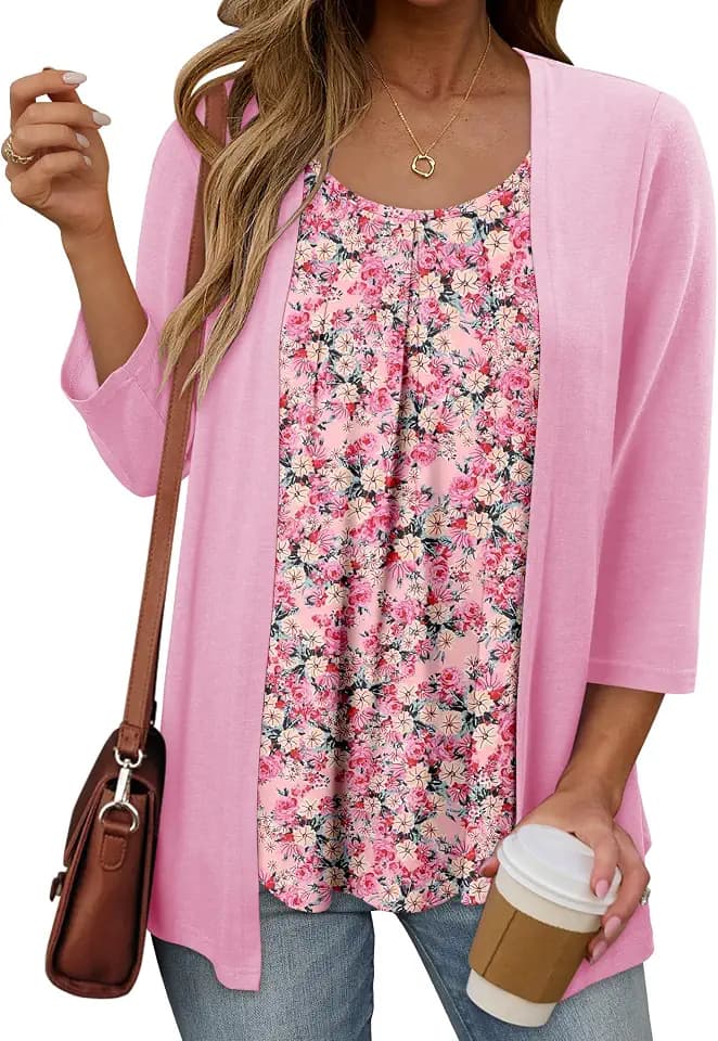 Womens Tops One Piece 3/4 Sleeve Lightweight Tunic Dressy Casual S-3XL