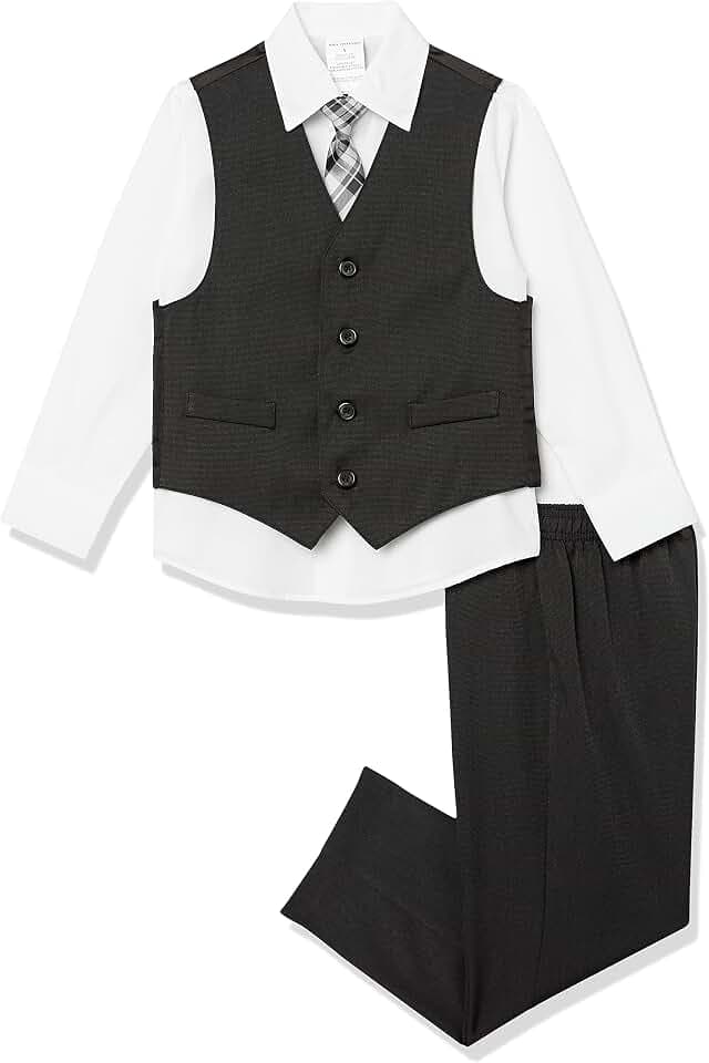 Van Heusen Boys' 4-piece Formal Suit Set, Vest, Pants, Collared Dress Shirt, and Tie