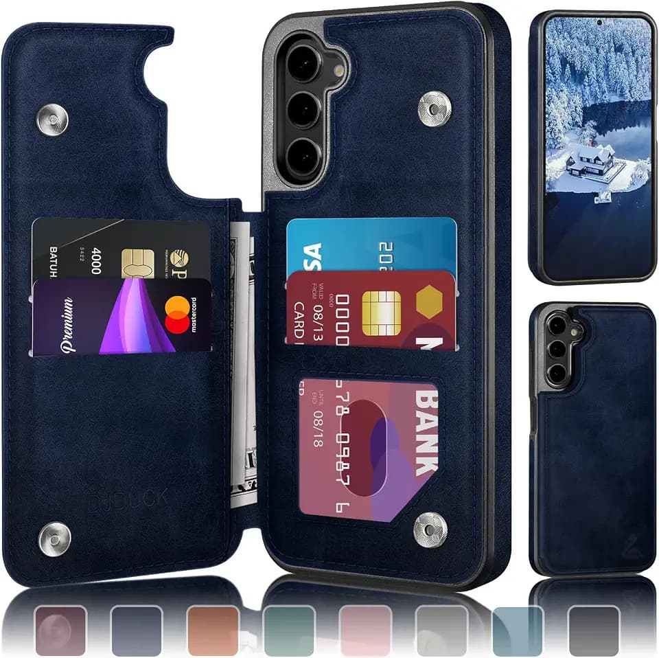 DJDUCK Designed for Samsung Galaxy S23 Plus Case Wallet with Card Holder, [Magnetic Clasp Cover] [RFID Blocking Leather Protection] Shockproof Women Men Cases for Samsung S23 Plus Dark Blue