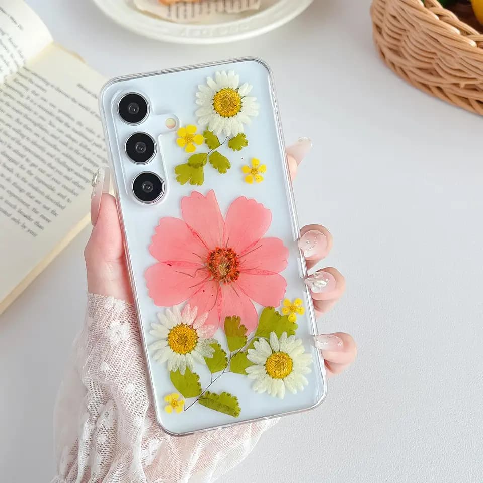XIZYO Echte Blumen Hülle für Samsung Galaxy S24, Rosa Blume