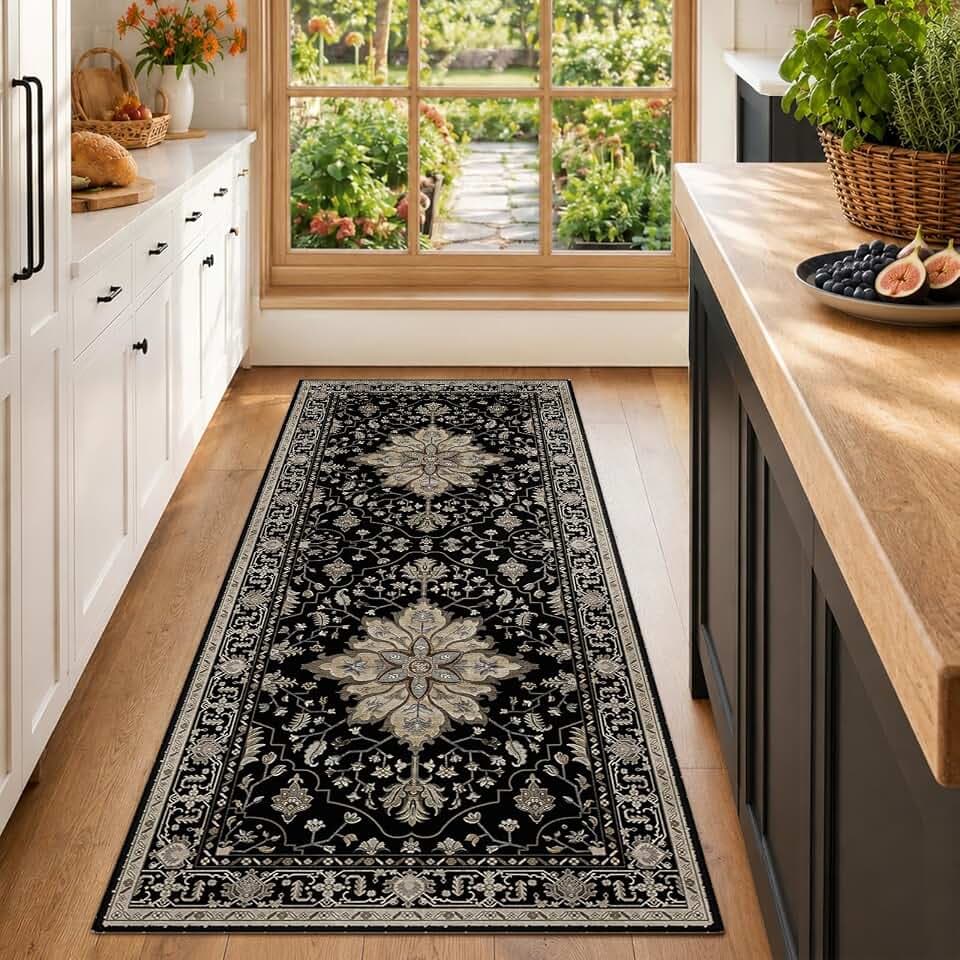 RELEANY Washable Area Rug, Runner 2'x6', Black/Neutral