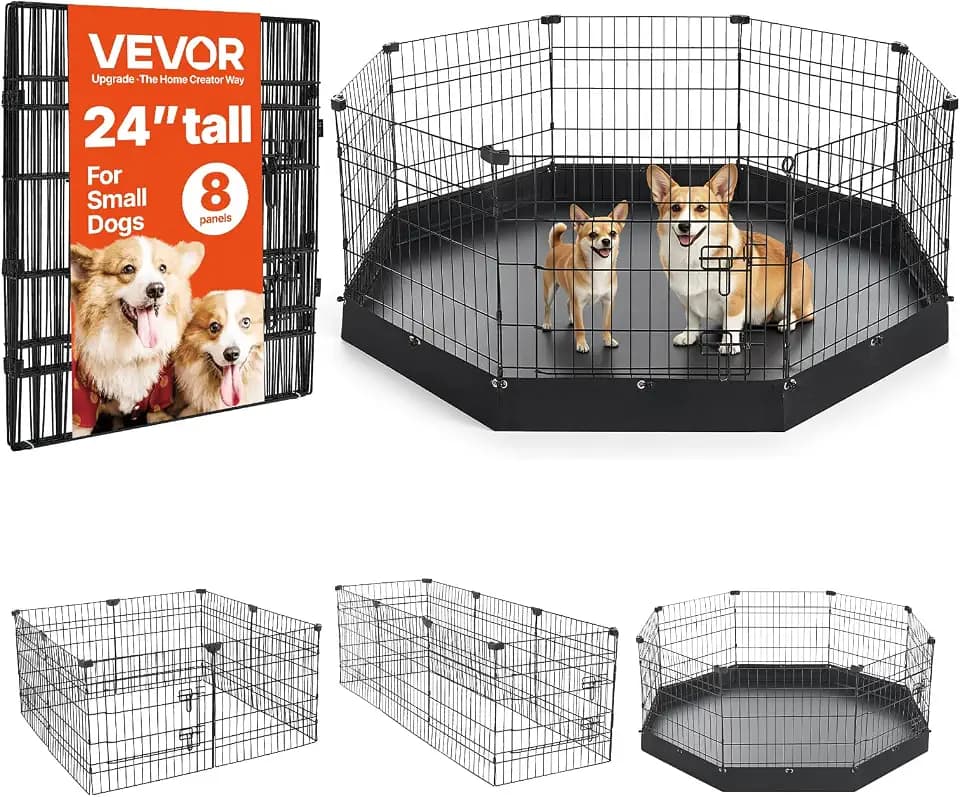 VEVOR Dog Playpen, 24 Inch 8-Panel Metal Puppy Pen with Floor Mat