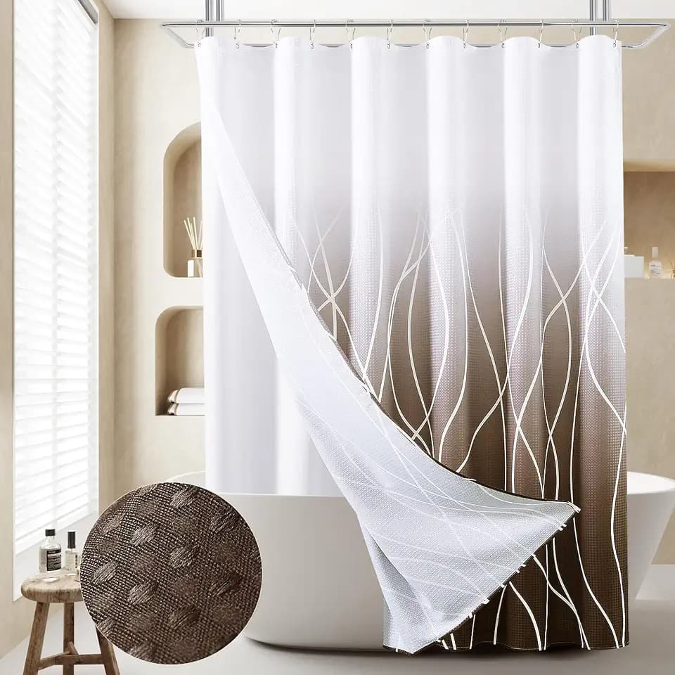 Naturoom Brown Shower Curtain and Liner Ombre Shower Curtains and Liner Set Waffle Fabric Modern Bath Curtains for Bathroom Taupe Curtain Set with Snap-in Liner Earth Tone 72 x 72 inch