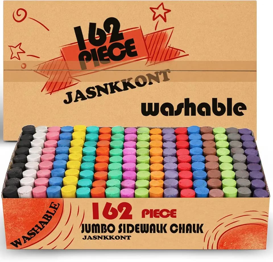 162 Pack 18 Colors Washable Sidewalk Chalk, Jumbo Outdoor Chalk Bulk Set