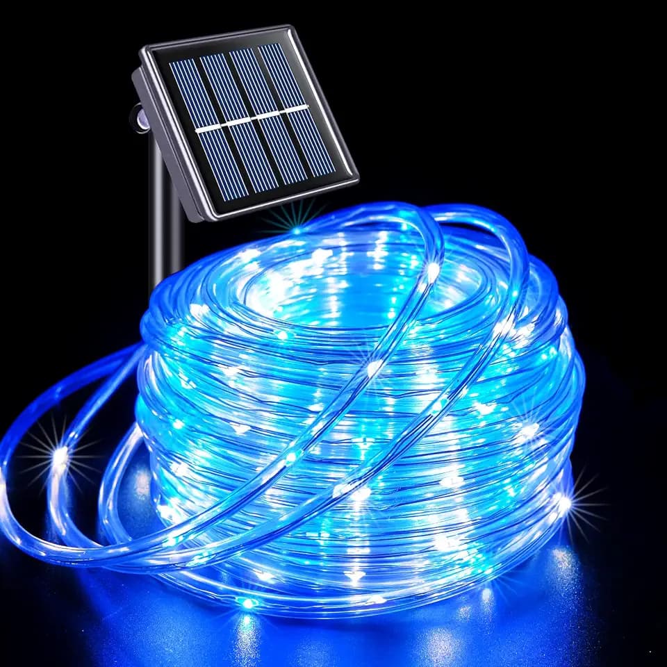 JMEXSUSS 66ft 200 LED Blue and White Solar Rope Lights for Christmas Decor
