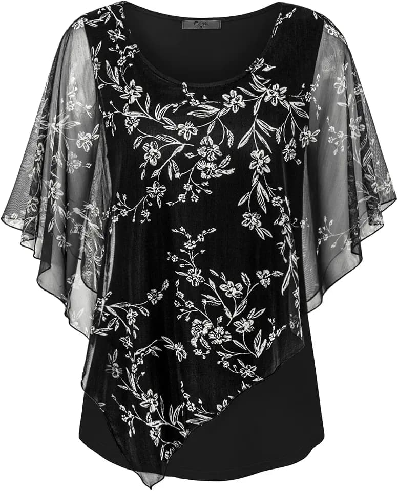 Cestyle Womens Flowy Blouses Dressy Casual Shirts Lightweight Mesh Poncho Tops