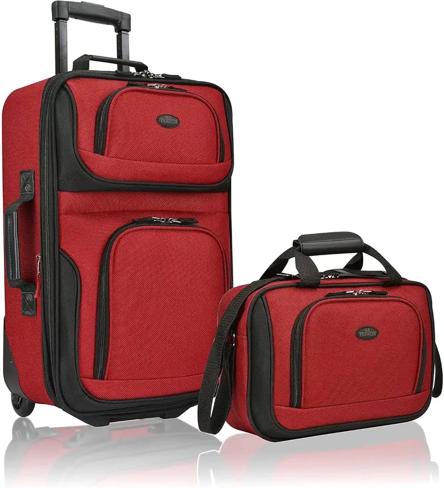 U.S. Traveler Rio Lightweight Softside Rolling Carry-on Suitcase, 2-Wheel Set, Red