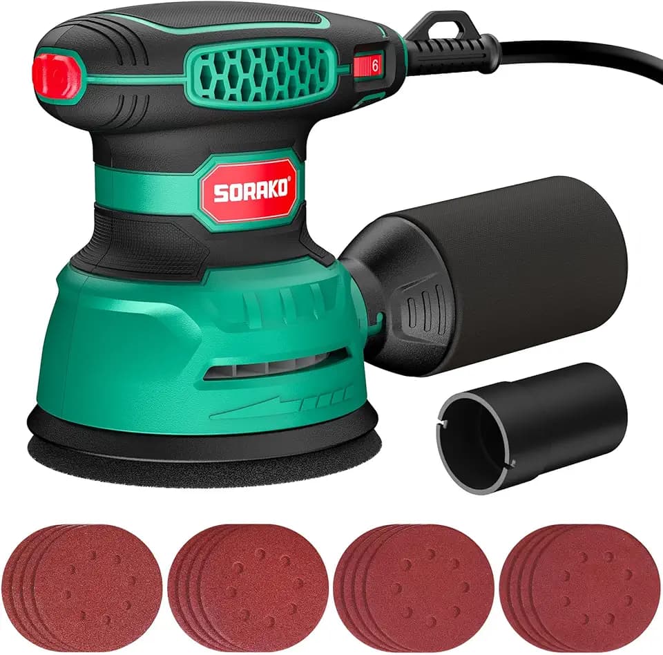 SORAKO Exzenterschleifer 350 W 125 mm, 6 Gänge Schleifmaschine mit Box