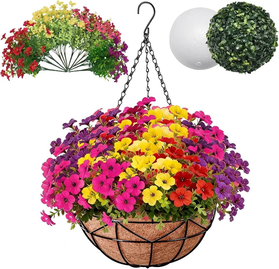 Halatool Hanging Baskets with Artificial Flowers, All Season Home Decor