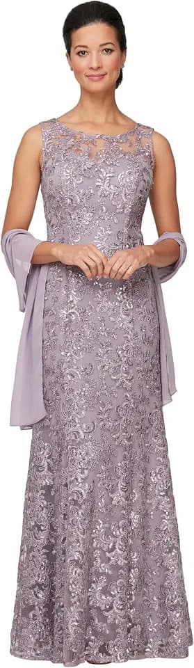 Alex Evenings Kleid für Damen, langes, ärmelloses Kleid für die Brautmutter, mit Schal