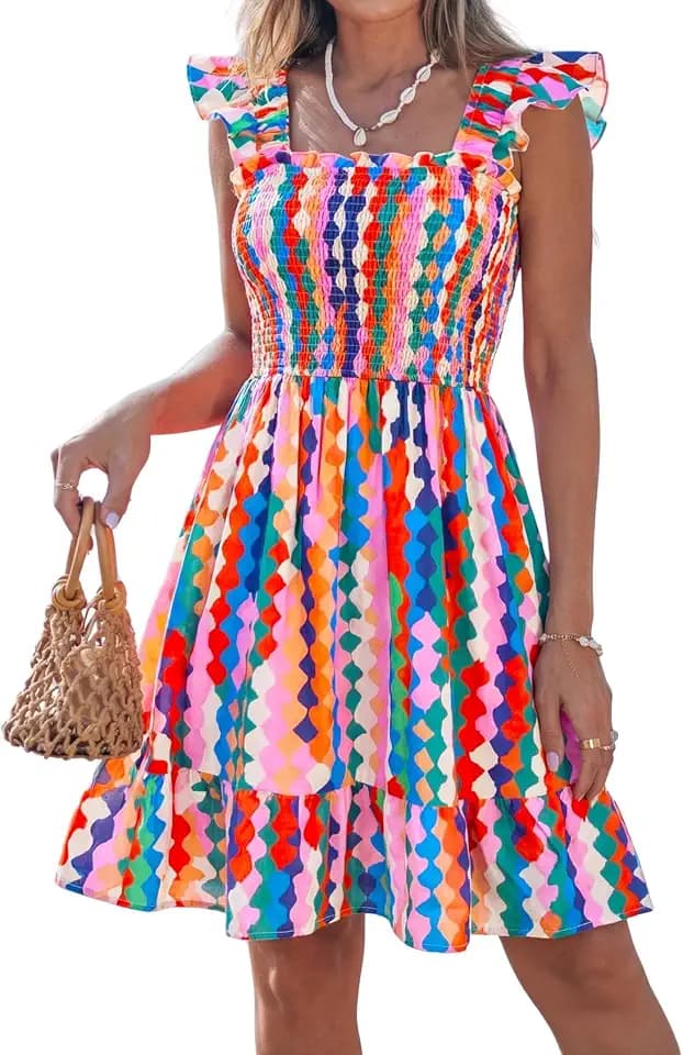 popvil Women Summer Mini Dress 2026 Square Neck Sleeveless A-Line Dress