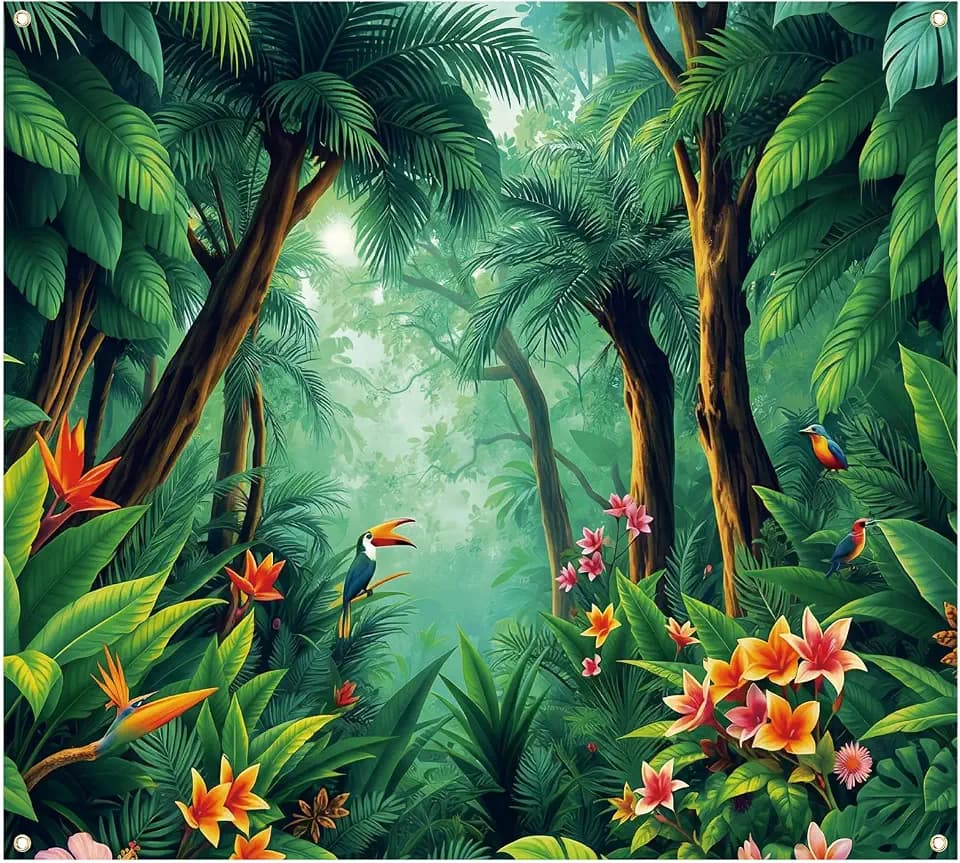 Tudomro Rainforest Refuge Fabric Backdrop, 10x9 ft, VBS 2026 Church Stage