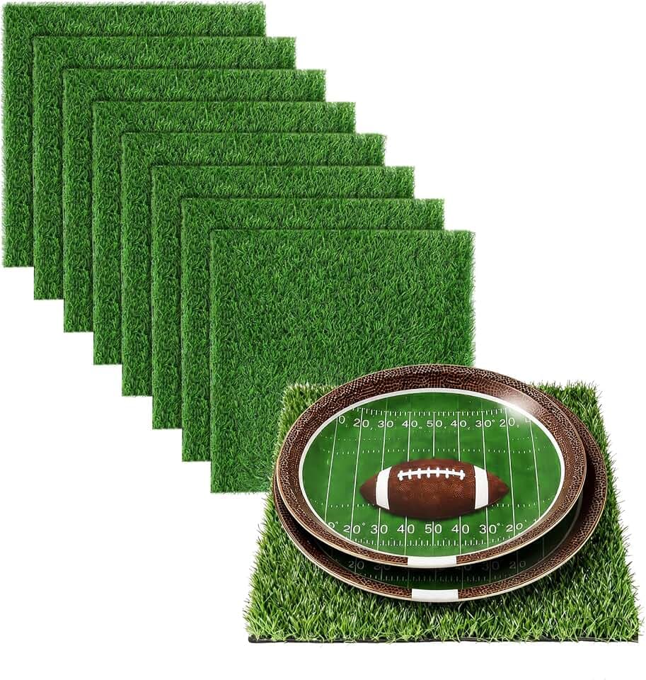 XLX TURF 8 Pack Artificial Grass Square Mats, 12"x12" Fake Grass Placemats to Match Table Runner for Golf Football Summer Party Table Centerpiece, Turf Patch for Crafts